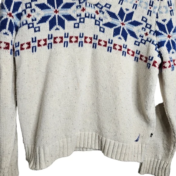 Nautica Men's Wool Blend 1/4 Button Fair Isle Snowflake Sweater Size XL - Picture 4 of 14